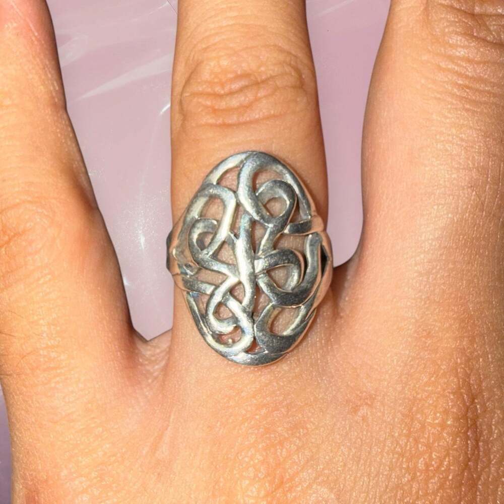 Vintage Y2K Romantic Goth Celtic Knot Filigree Ring 925 Silver Size 5